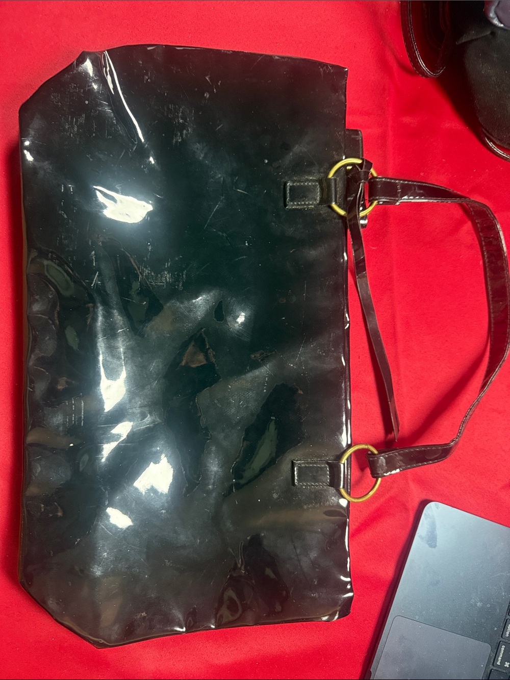 Neiman Marcus Black Patent Tote with Gold Rings